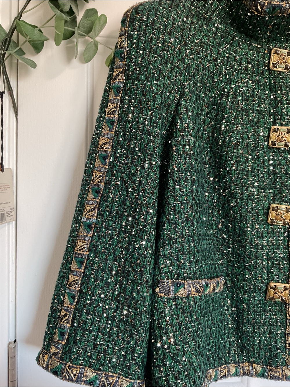 CHANEL VINTAGE PARIS BYZANCE GREEN GOLD JACKET GRIPOIX BUTTONS. FR 48 - Picture 12 of 16